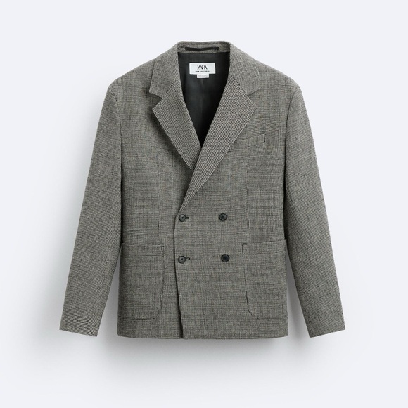 ZARA LINEN - WOOL BLEND HOUNDSTOOTH BLAZER